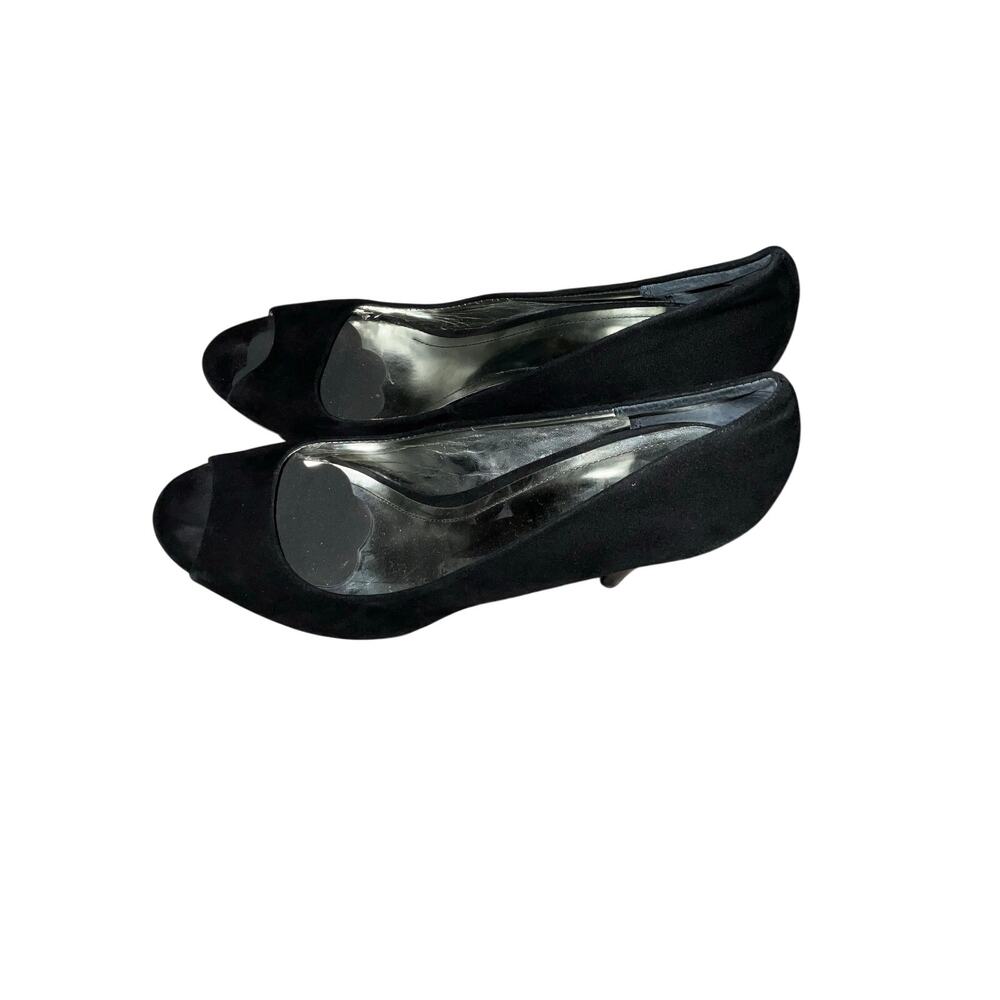 Style & Co. Leather Celine Open Toe Pump Black Suede Heels Size 9.5